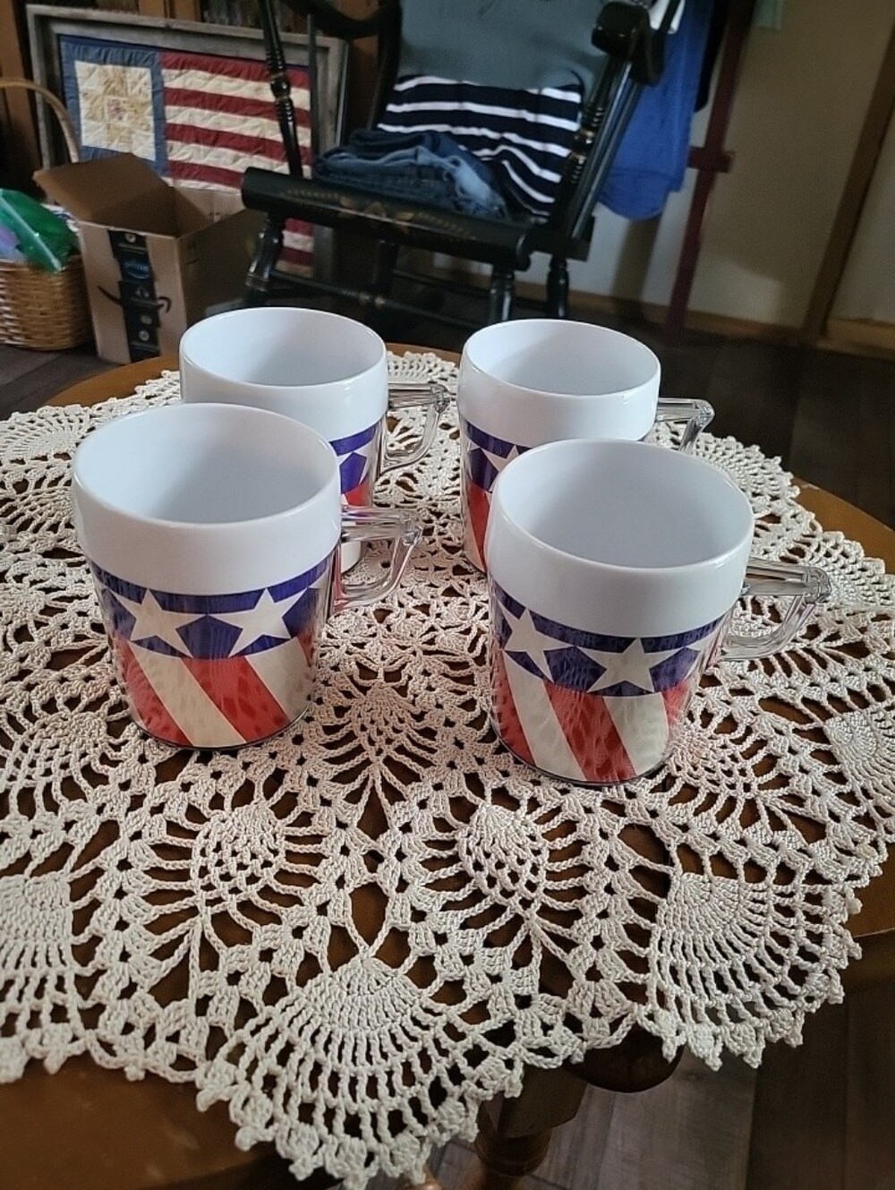 Vintage Thermo Serv Mugs Cups 4th of July American Flag 1960s 1970s